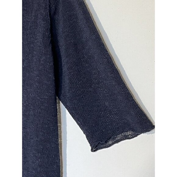 Eileen Fisher Navy Blue Linen Cotton blend Open Long Cardigan Sweater - Picture 4 of 7